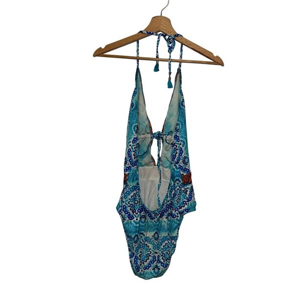 La Blanca Mix Plunge Paisley Print One-Piece Halter Swimsuit Women's Size Small - Picture 2 of 5